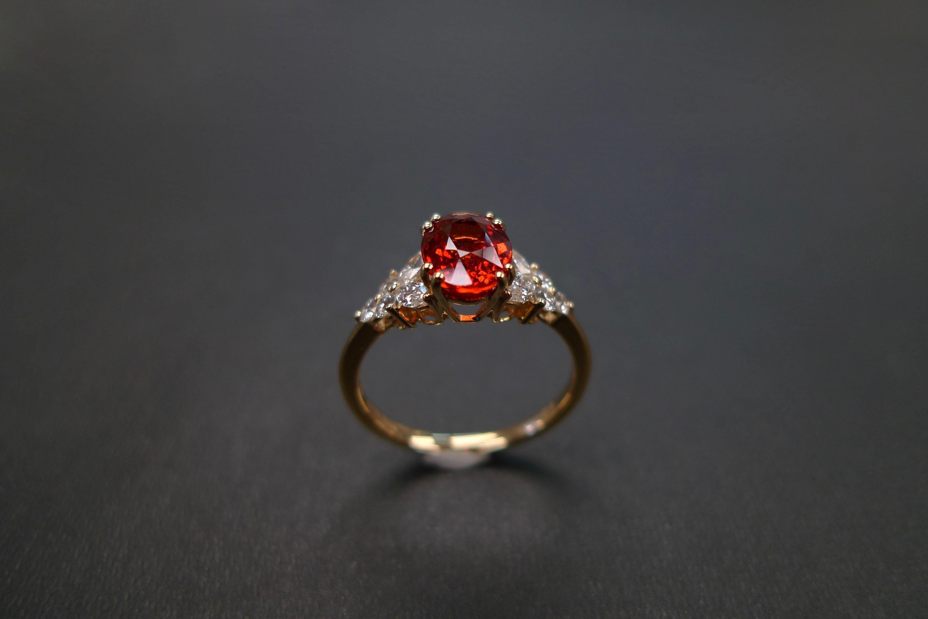 For Sale:  Oval Orange Sapphire and Marquise Shape Diamond Unique Engagement Ring Handmade 10