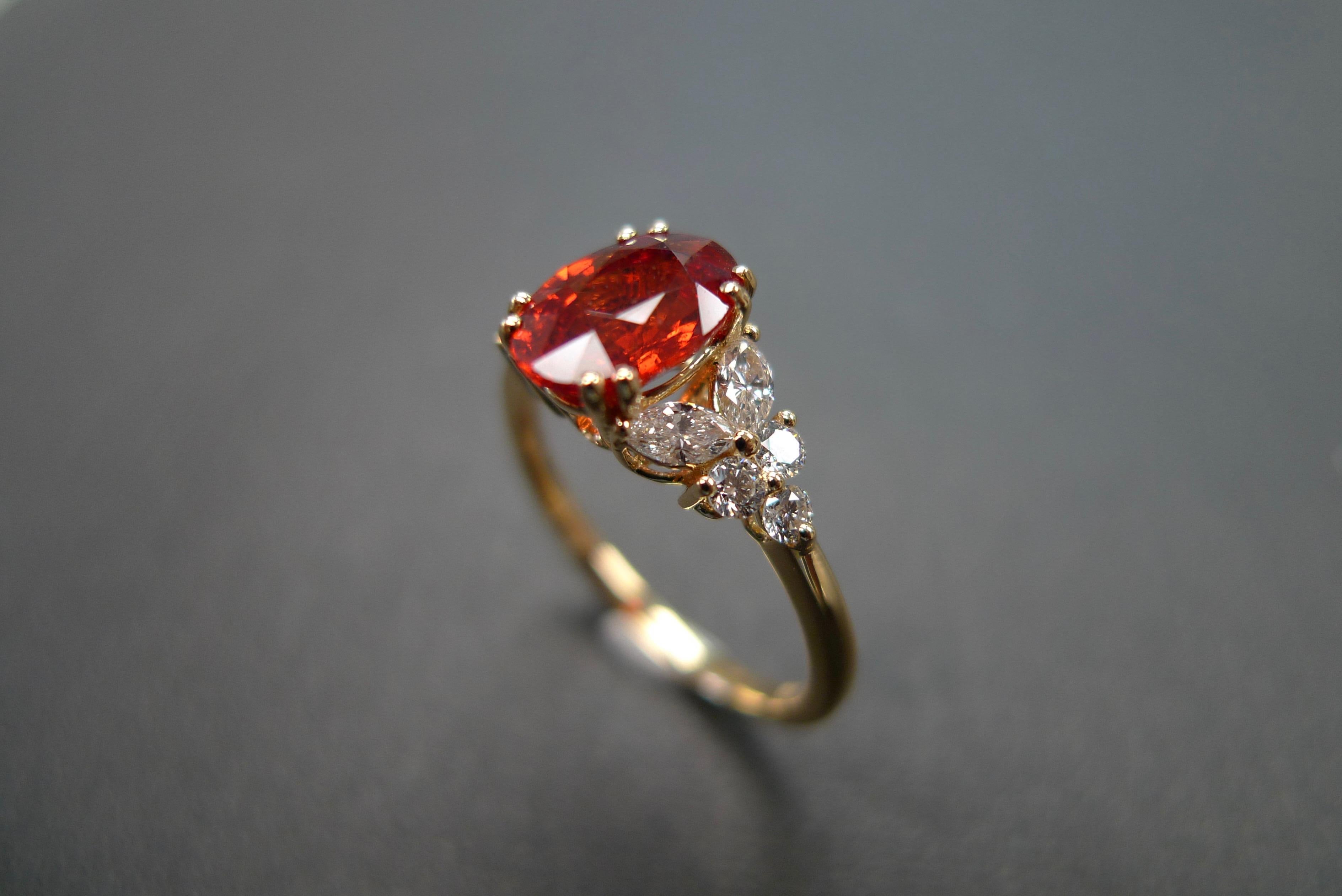 For Sale:  Oval Orange Sapphire and Marquise Shape Diamond Unique Engagement Ring Handmade 11