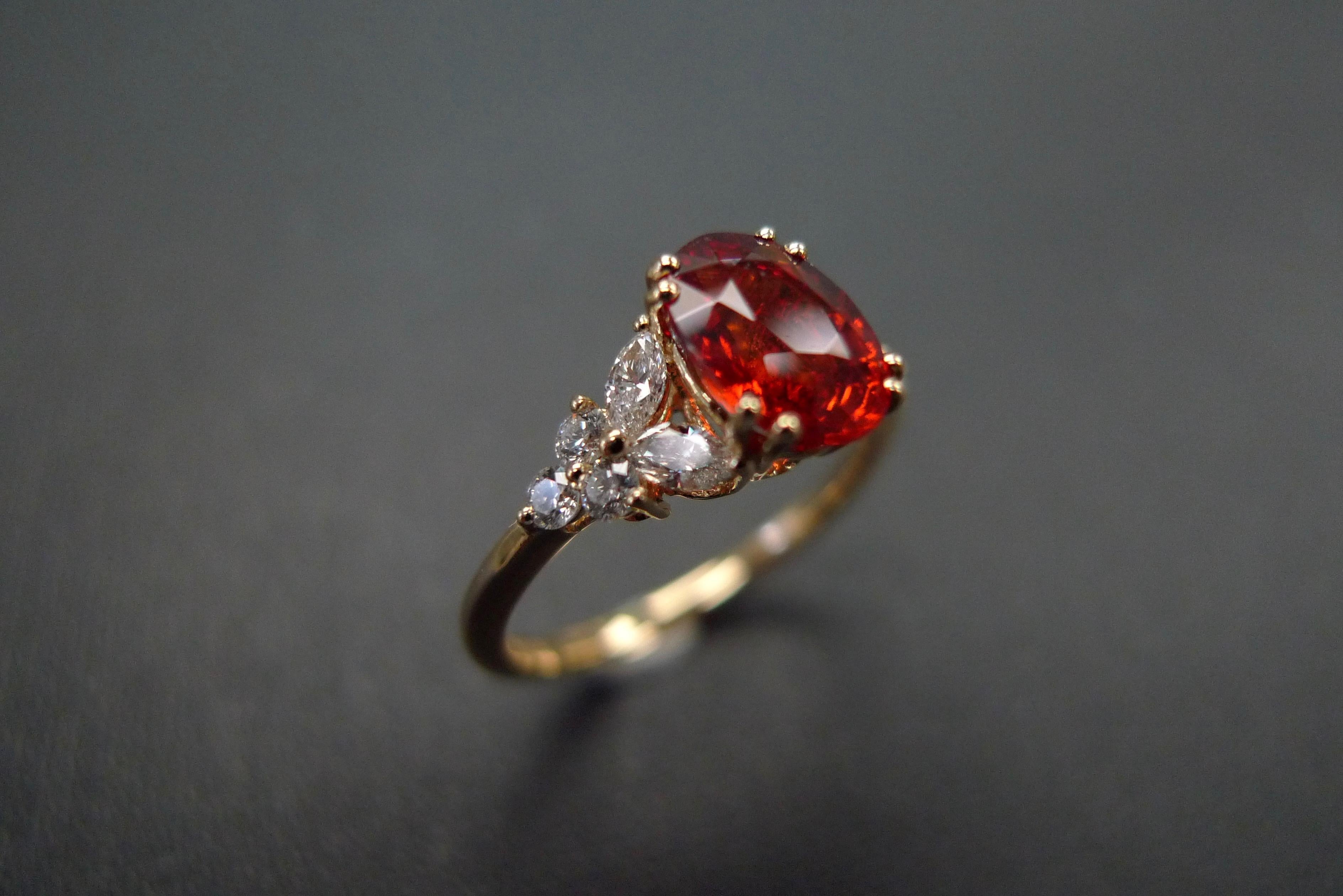 For Sale:  Oval Orange Sapphire and Marquise Shape Diamond Unique Engagement Ring Handmade 2