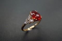 Oval Orange Sapphire and Marquise Shape Diamond Unique Engagement Ring Handmade
