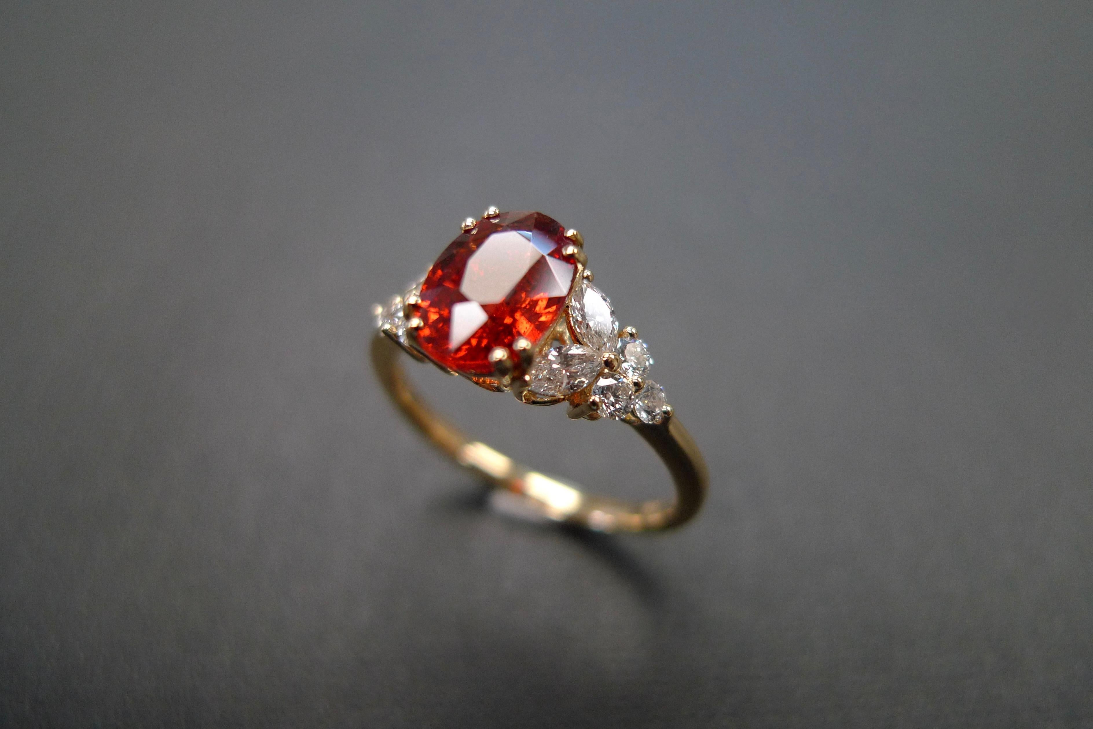 For Sale:  Oval Orange Sapphire and Marquise Shape Diamond Unique Engagement Ring Handmade 7