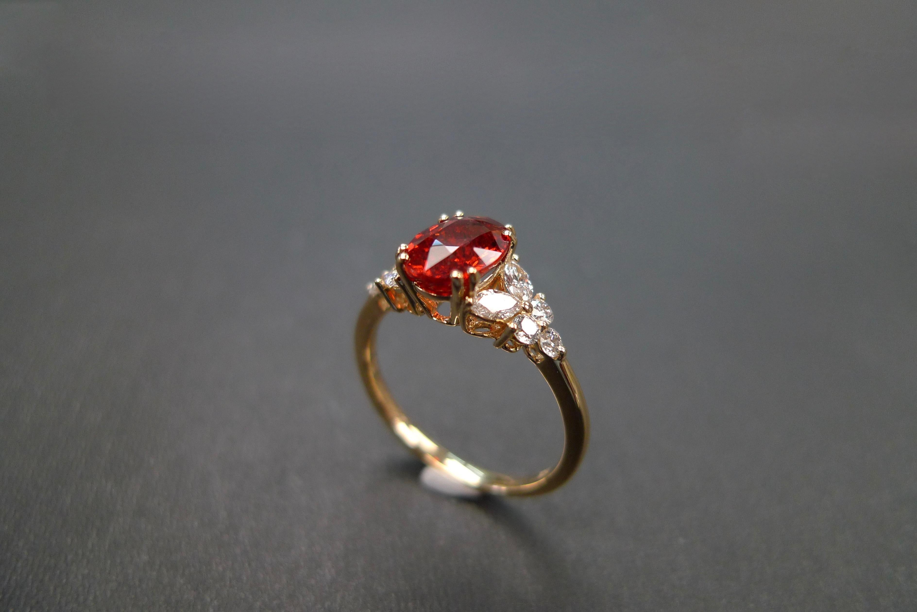 For Sale:  Oval Orange Sapphire and Marquise Shape Diamond Unique Engagement Ring Handmade 8
