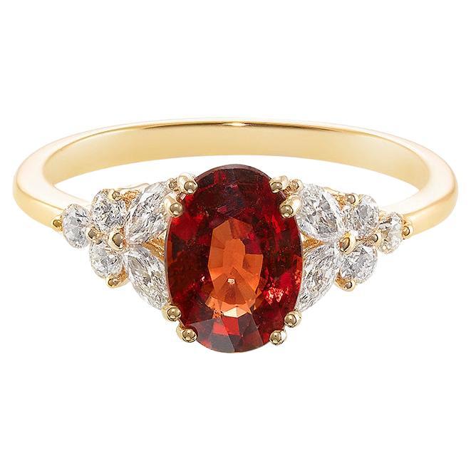 Bague de fiançailles unique faite à la main avec saphir orange ovale et diamant en forme de marquise