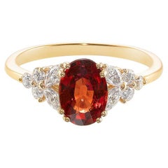 Bague de fiançailles unique faite à la main avec saphir orange ovale et diamant en forme de marquise