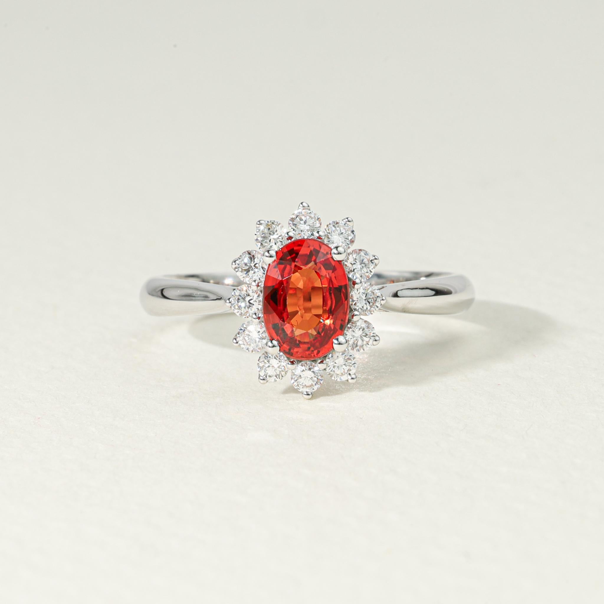 Oval Orange Sapphire Diamond Halo Cocktail Engagement Ring in White Gold

Available in 18k white gold.

Same design can be made also with other custom gemstones per request.

Product details:

- Solid gold

- Diamond - approx. 0.30 carat

- Sapphire