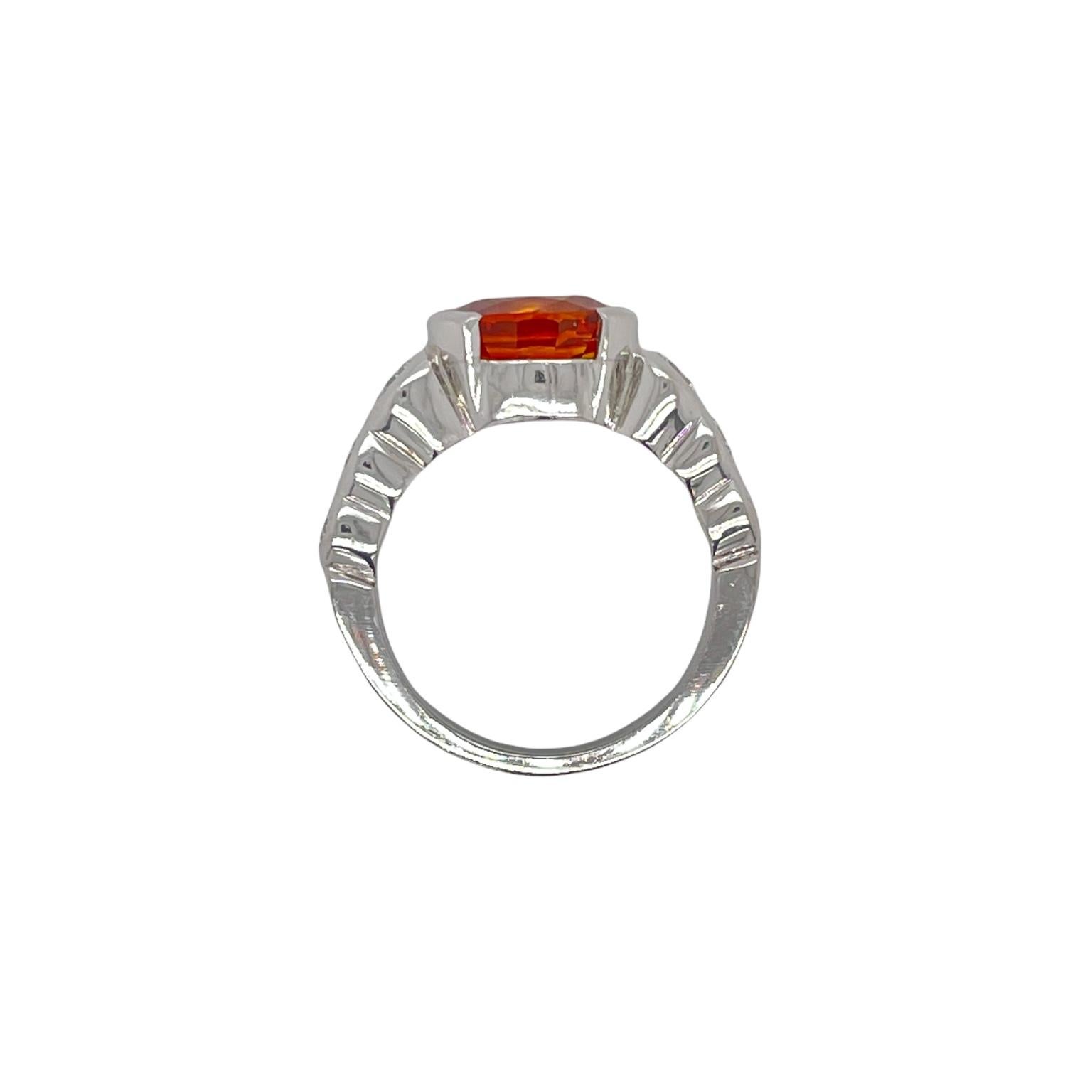 Modern Oval Orange Sapphire & Diamond Ring in 18K White Gold For Sale