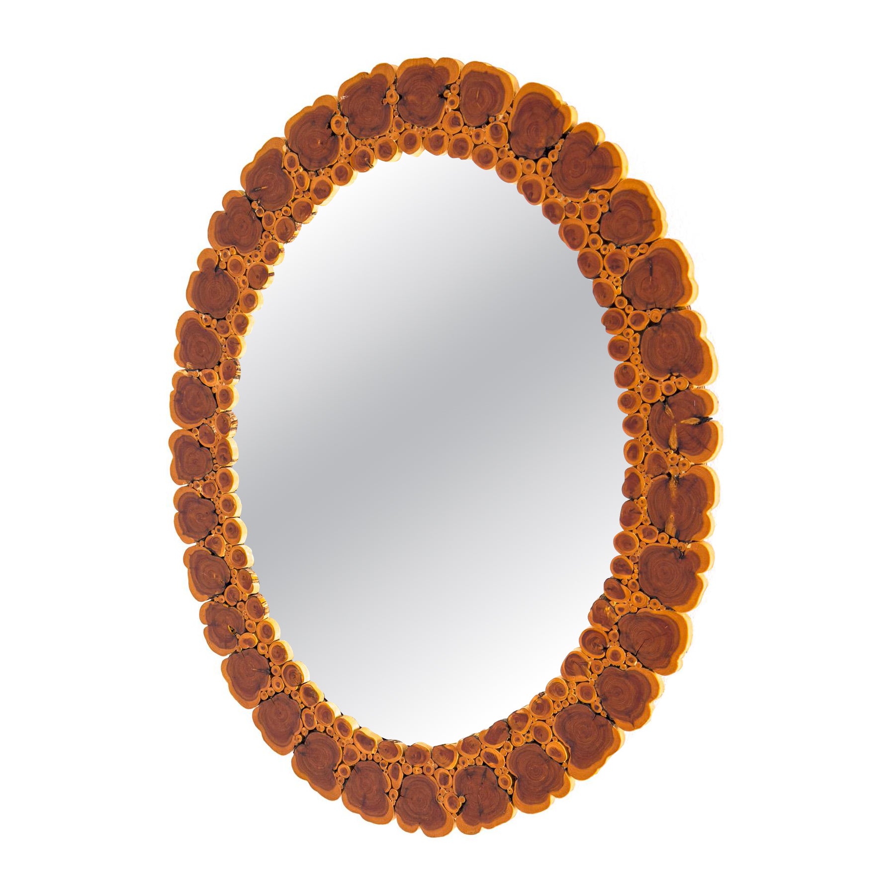 Oval Organic Brutalist Wall Mirror in Carved Branch Cross Sections, Scandinavia For Sale