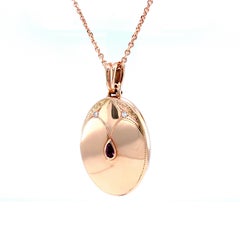 Oval Ornamented Pendant Locket Necklace 18k Rose Gold 2 Diamonds Pink Tourmaline
