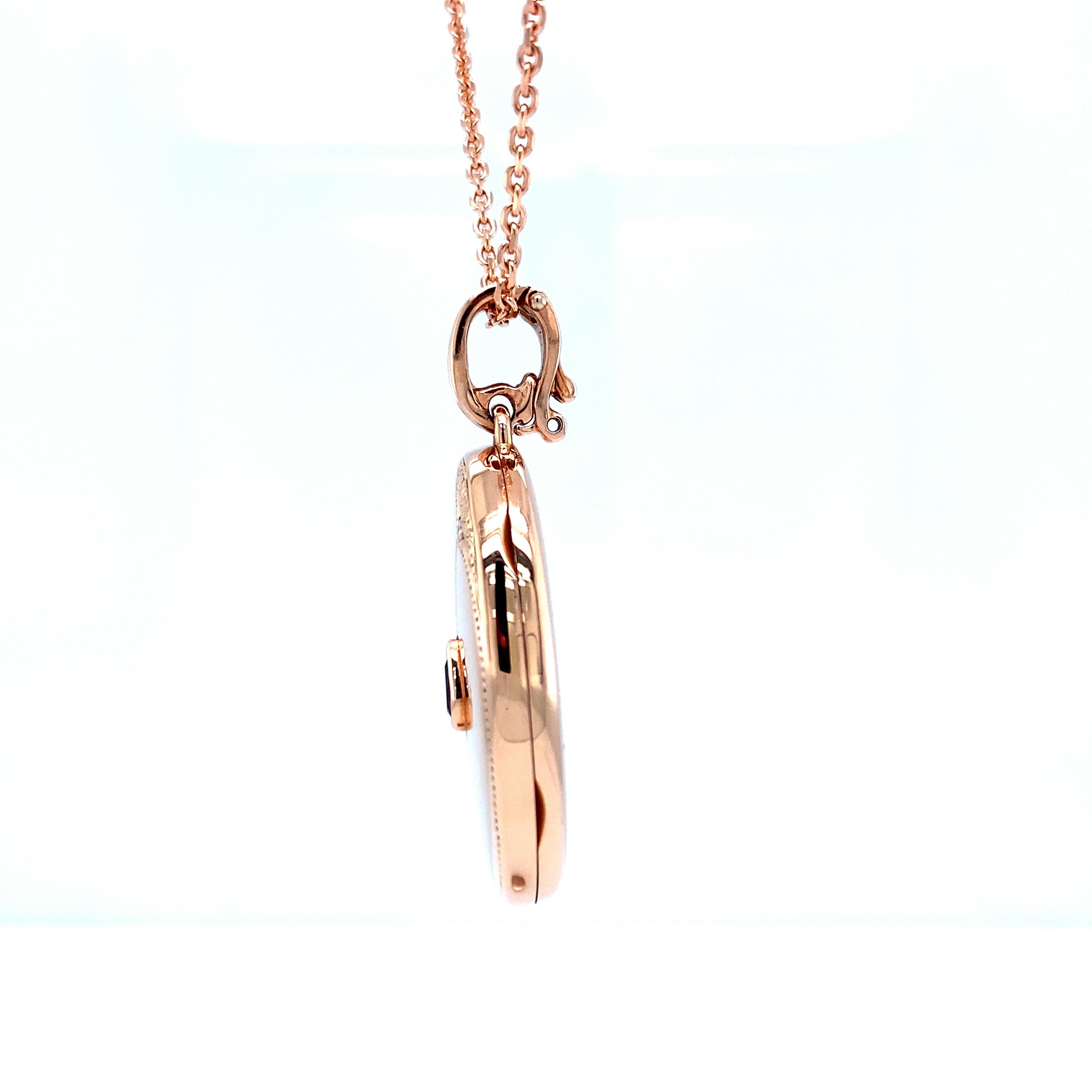 Ovaler verzierter Anhänger Medaillon Halskette 18k Roségold 2 Diamanten Rosa Turmalin (Tropfenschliff) im Angebot