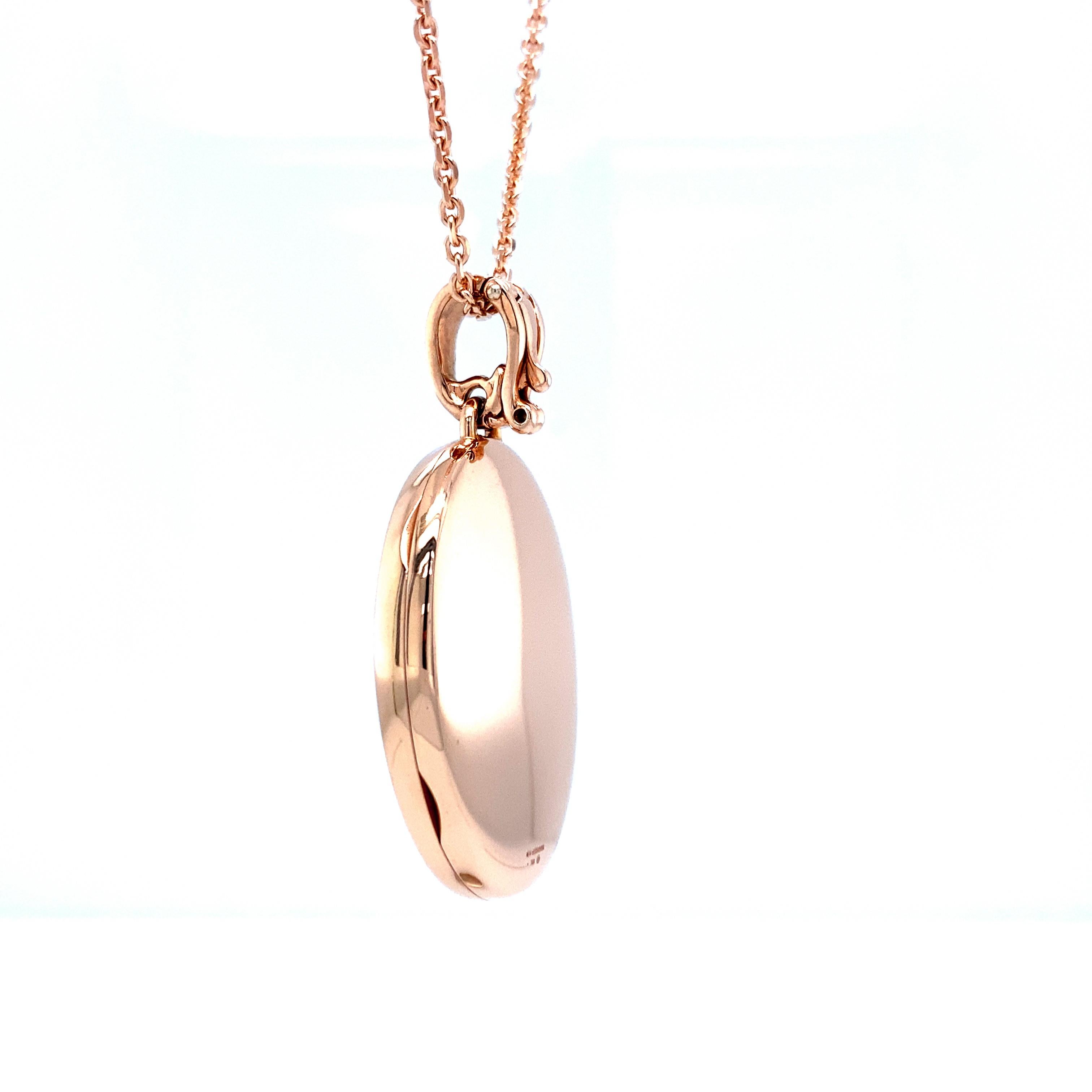 Oval Ornamented Pendant Locket Necklace 18k Rose Gold 2 Diamonds Pink Tourmaline In New Condition For Sale In Pforzheim, DE