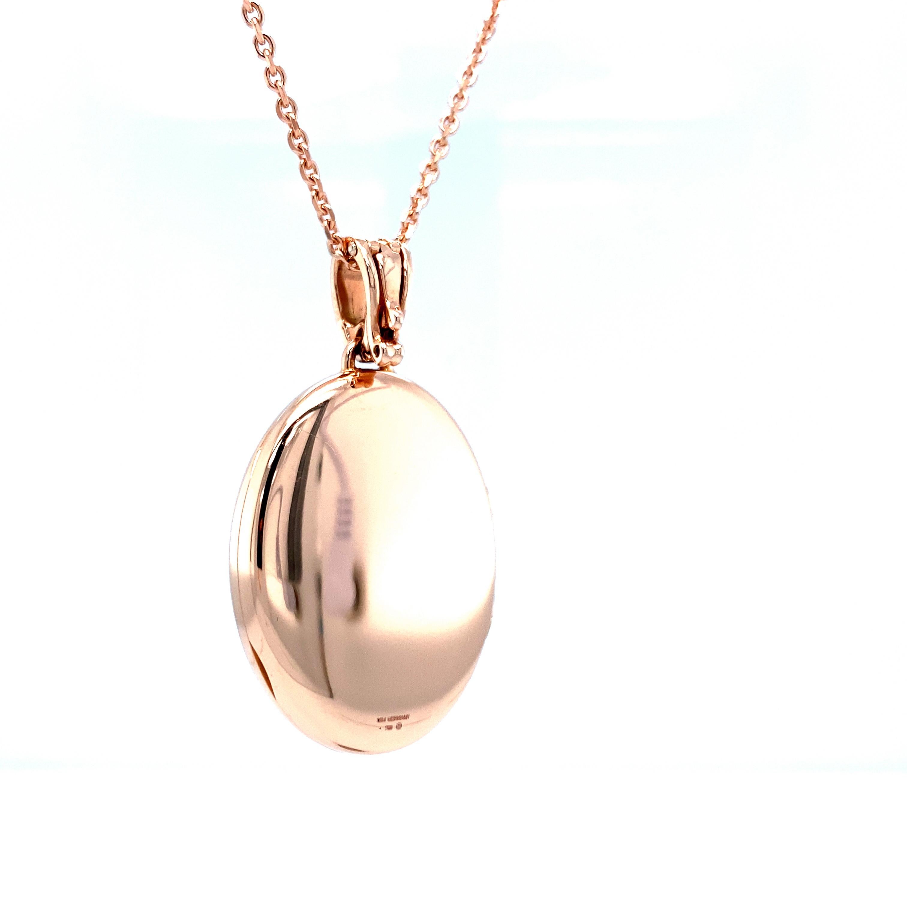 Ovaler verzierter Anhänger Medaillon Halskette 18k Roségold 2 Diamanten Rosa Turmalin Damen im Angebot