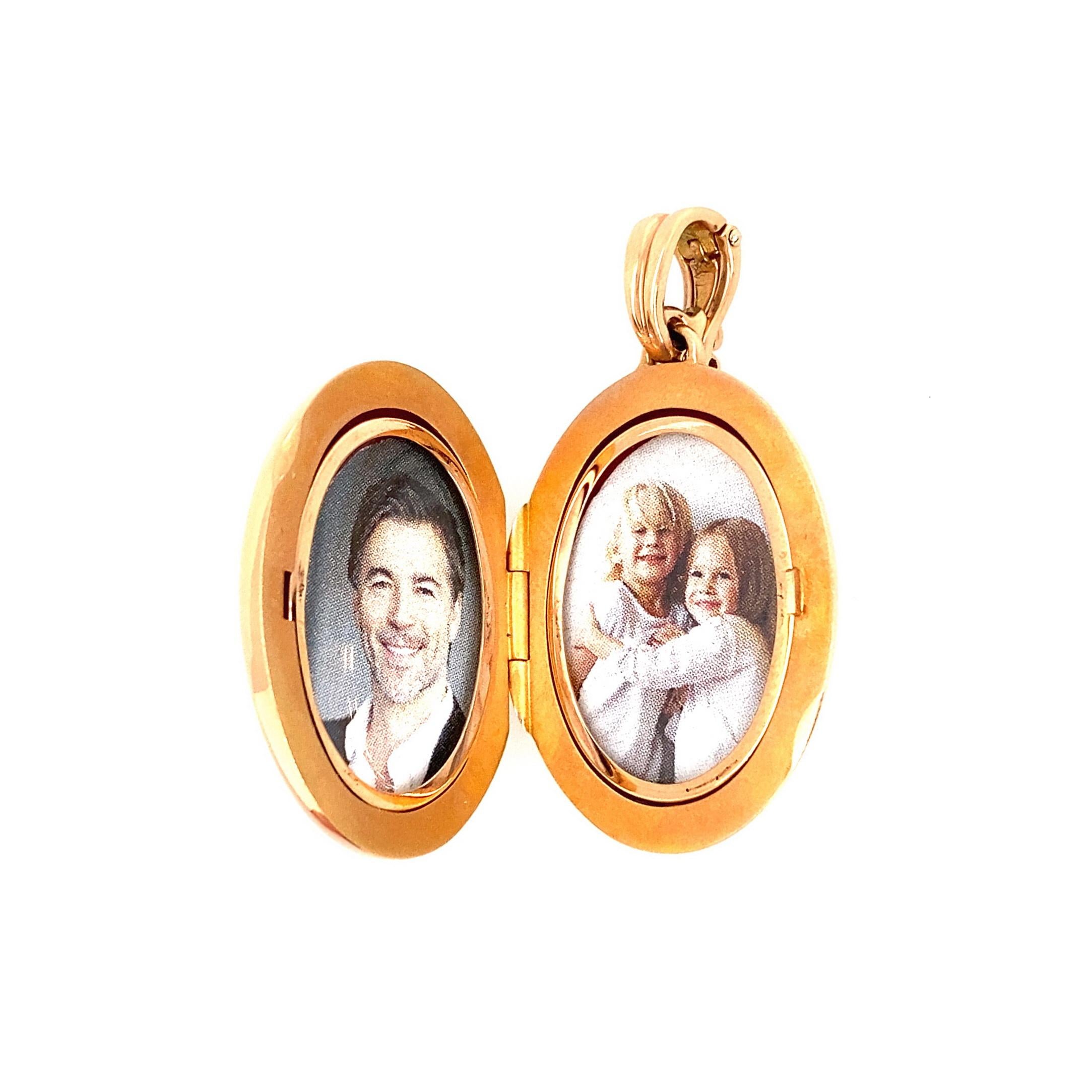 Oval Ornamented Pendant Locket Necklace 18k Rose Gold 2 Diamonds Pink Tourmaline For Sale 1