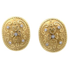 Oval Ornate Diamond Clip-on Earrings 18K Yellow Gold