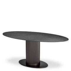 Oval Outdoor Dining Table with Bronze Finish and Grey Ceramic Top