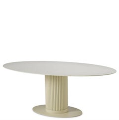 Oval Outdoor Dining Table with Sand Finish and Cream Ceramic Top