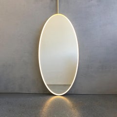 Ovalis Ceiling Suspended Oval Mirror with a Brass Frame and Front Illumination