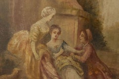 Oval Painting in Carved Frame of a Dubois French Garden Scene