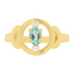 Oval Paraiba Tourmaline Diamond Accent 18k Yellow Gold Ring Open Space Fashion