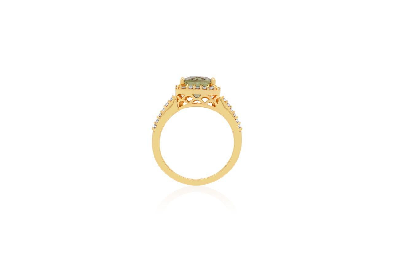 Contemporary Oval Paraiba Tourmaline Baguette Diamond Fancy Engagement Ring Yellow Gold 14K