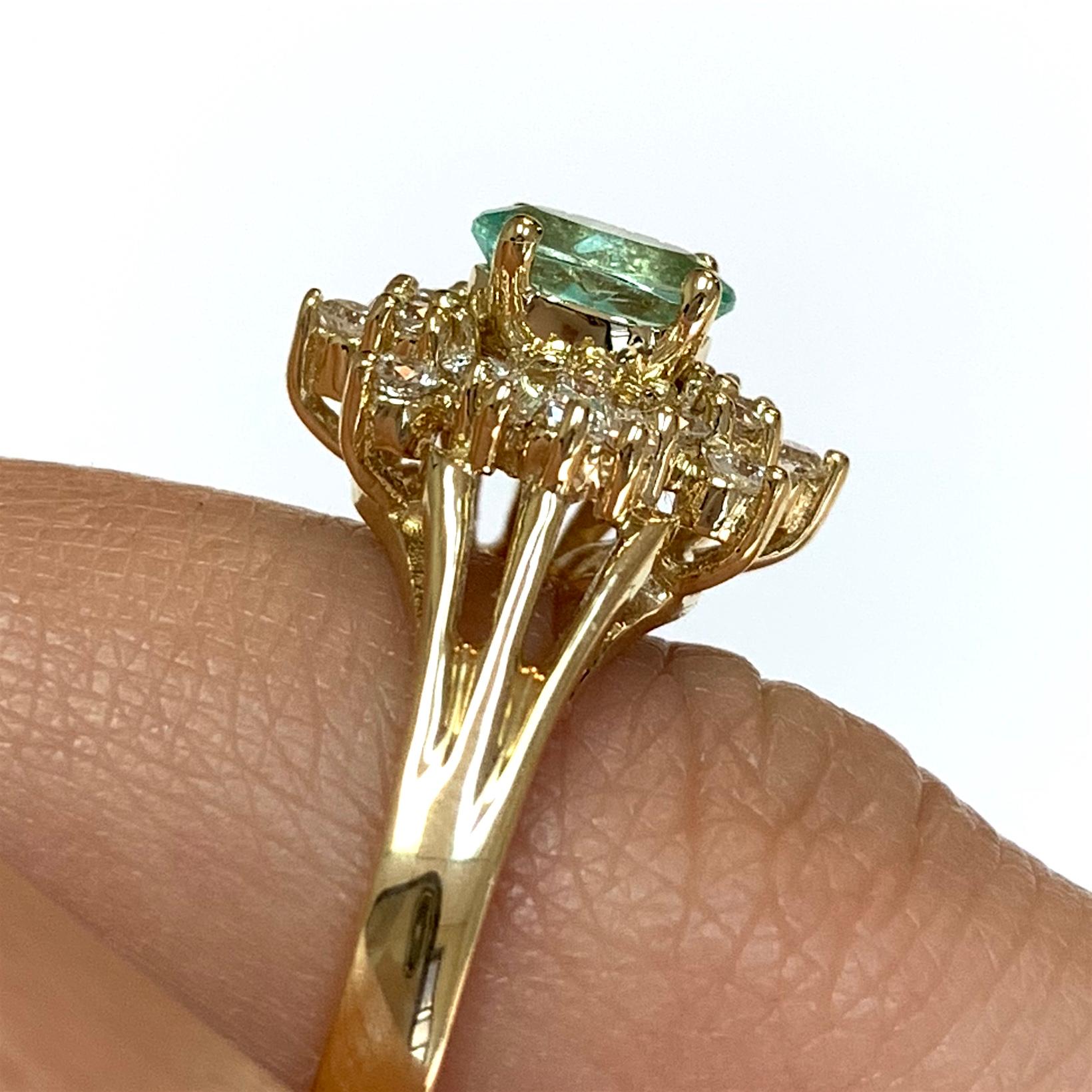 Oval Paraiba Tourmaline Baguette Diamond Fancy Engagement Ring Yellow Gold 14K In New Condition In GREAT NECK, NY