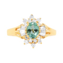 Oval Paraiba Tourmaline Baguette Diamond Fancy Engagement Ring Yellow Gold 14K