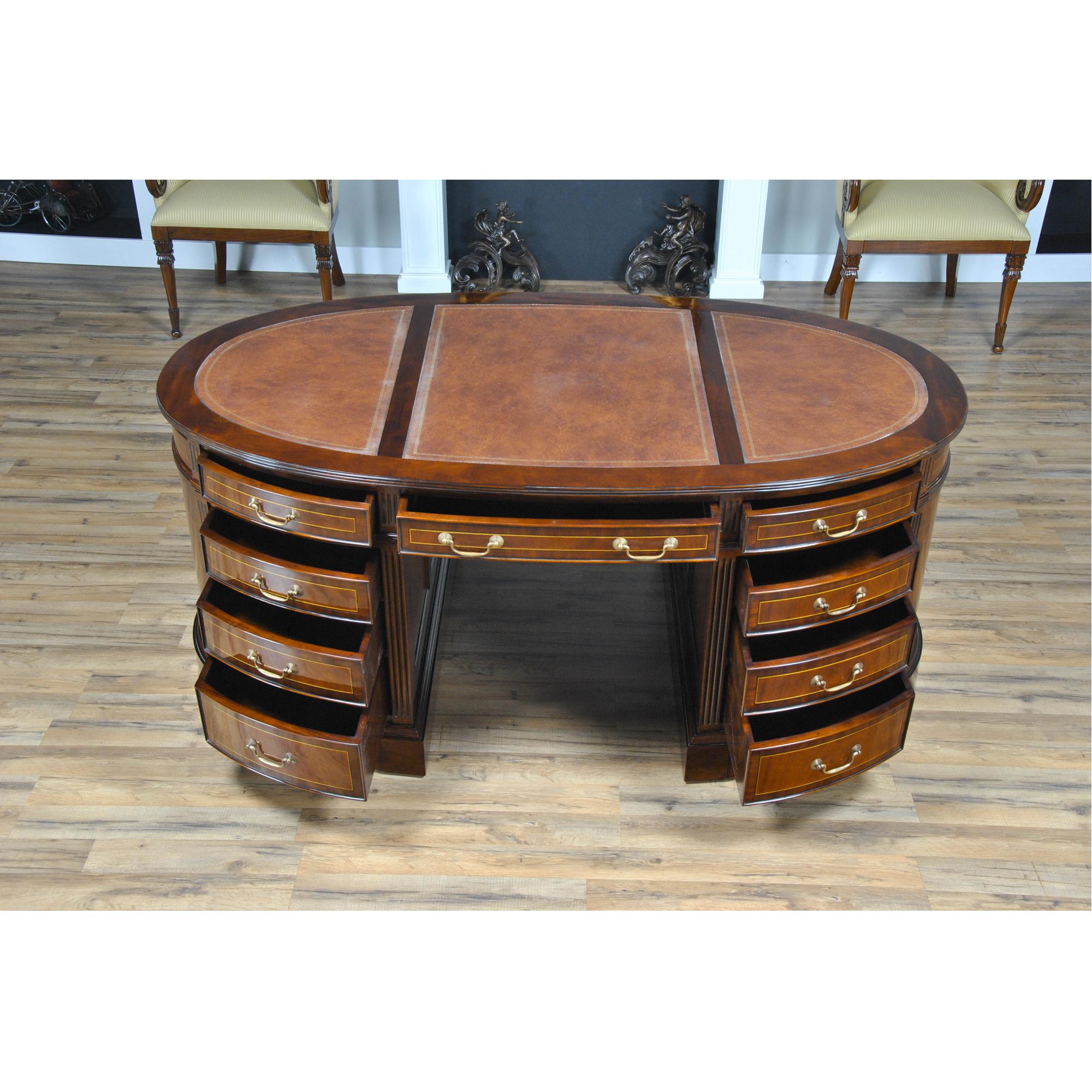 Hand-Carved Oval Partners Desk For Sale