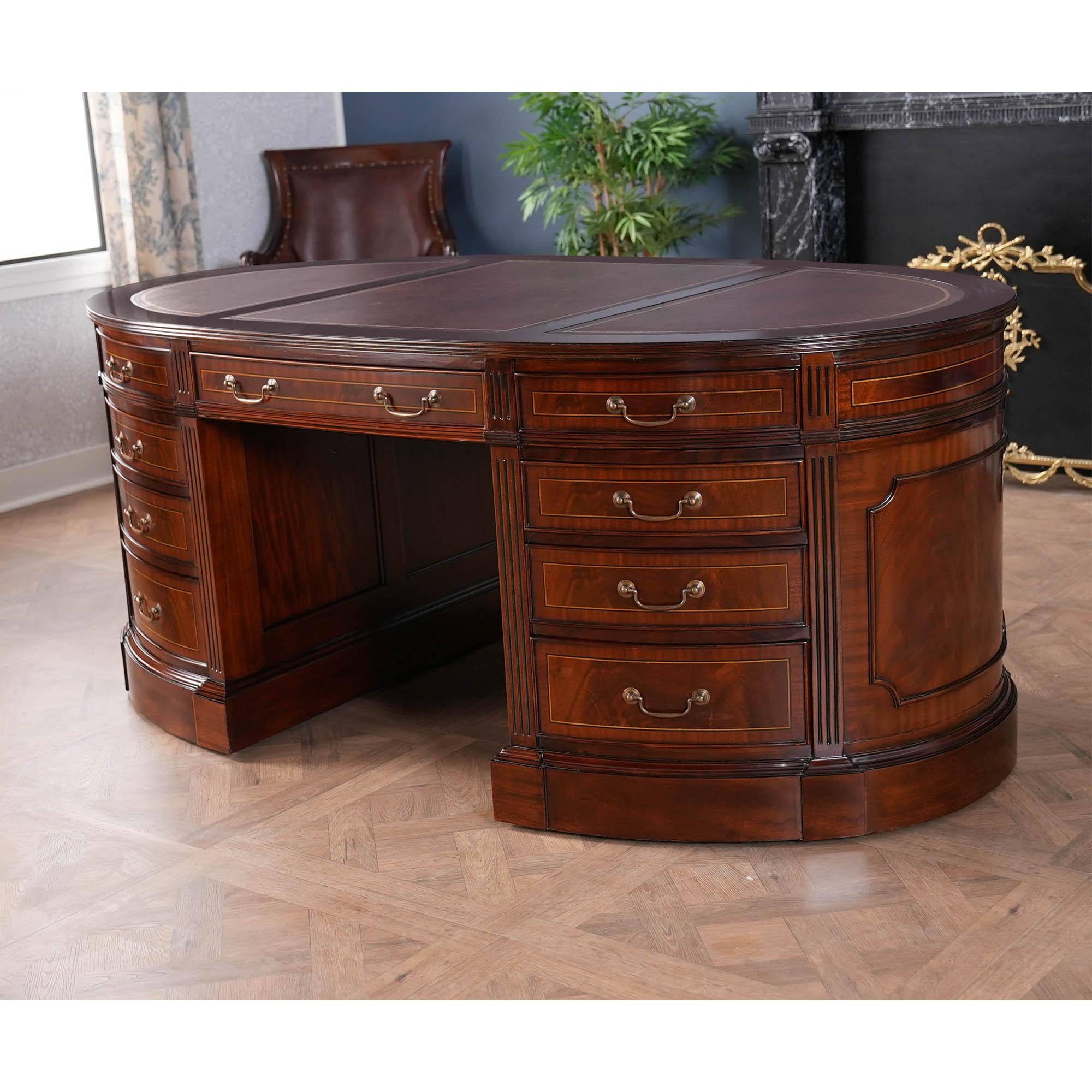 Hand-Carved Oval Partners Desk For Sale