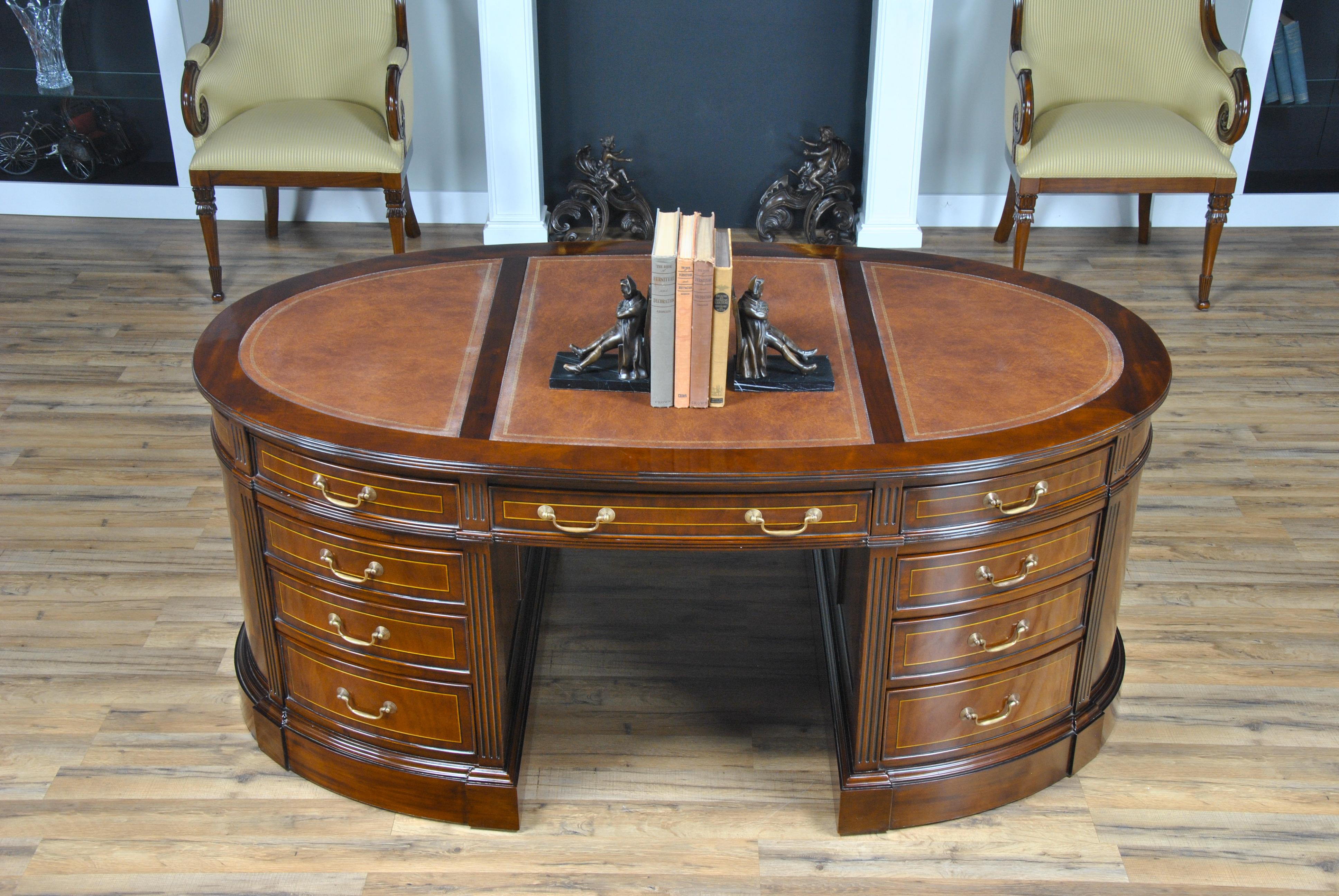 Leather Oval Partners Desk For Sale