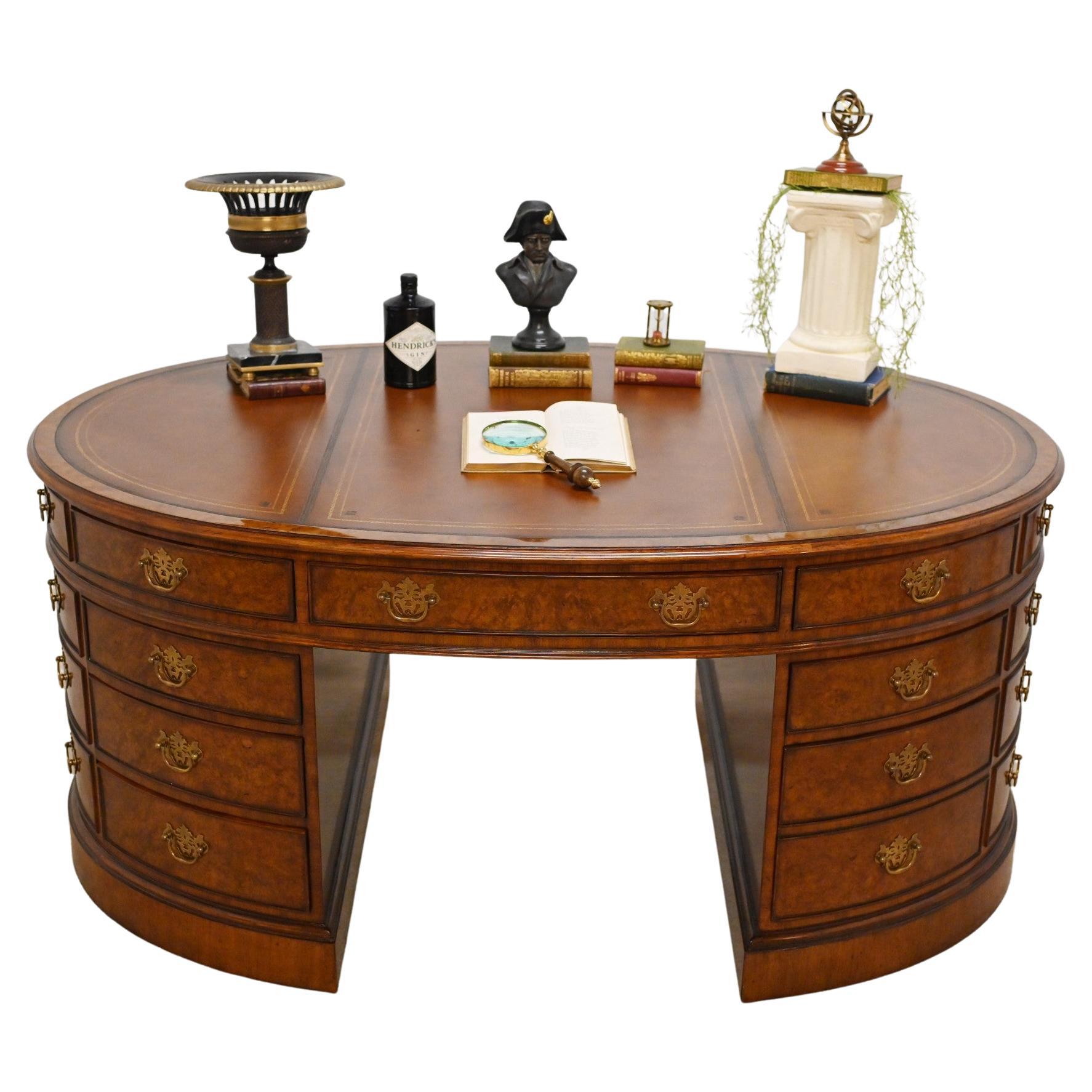 Oval Partners Desk Victorian Walnut Office For Sale