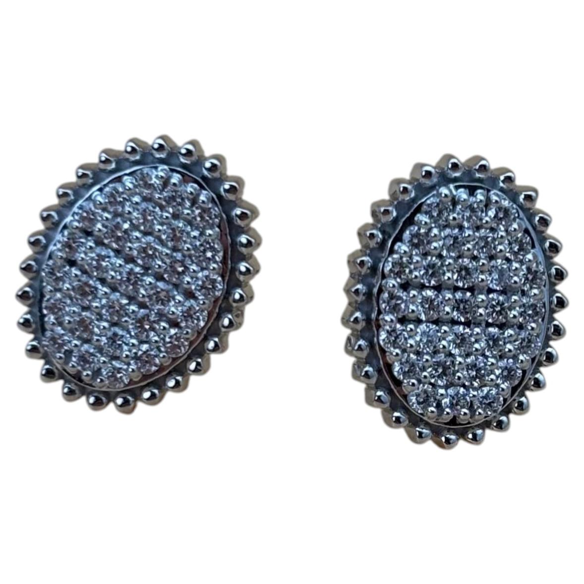 New Solid 18K White Gold 0.49ct Oval Pavé Diamond Stud Earrings
