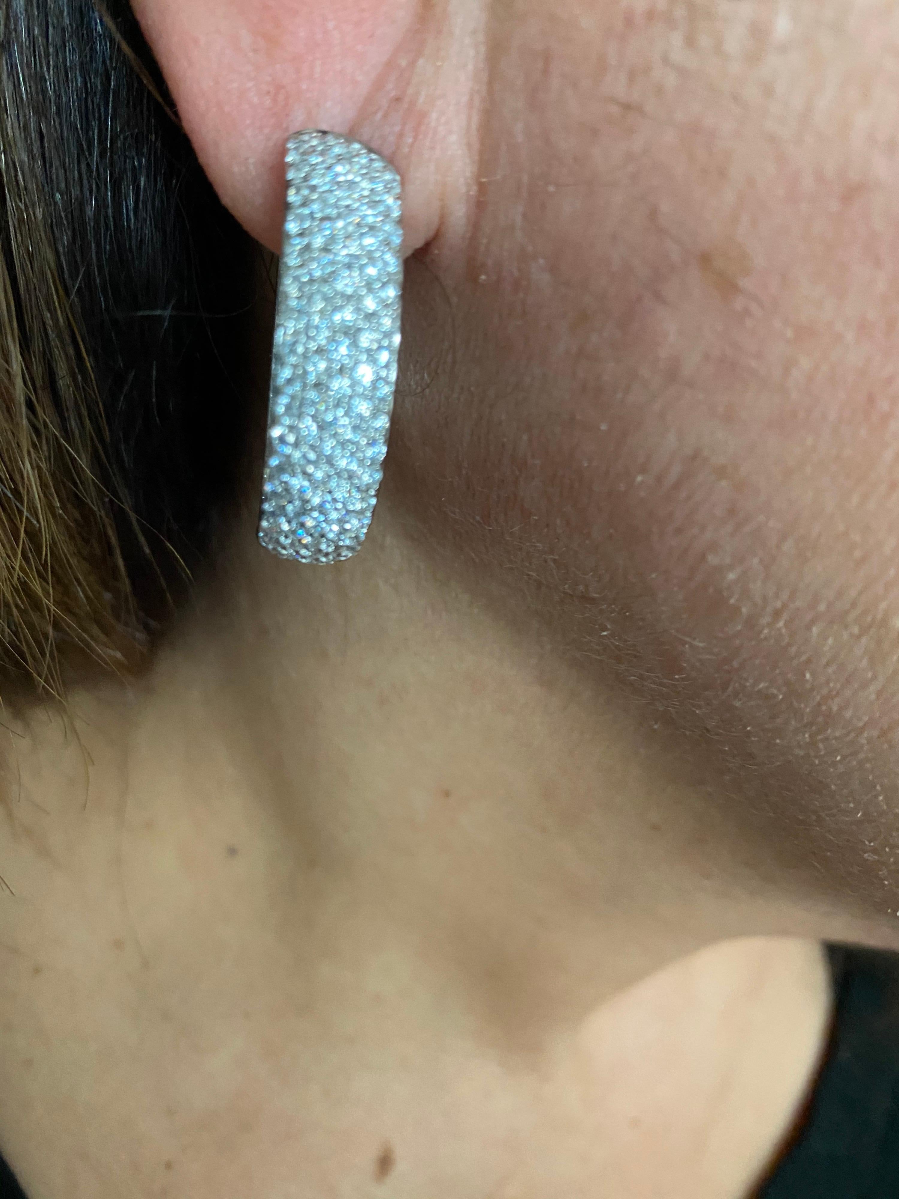 Modern Oval Pavé Diamond Hoop Earrings 5.50 Carat