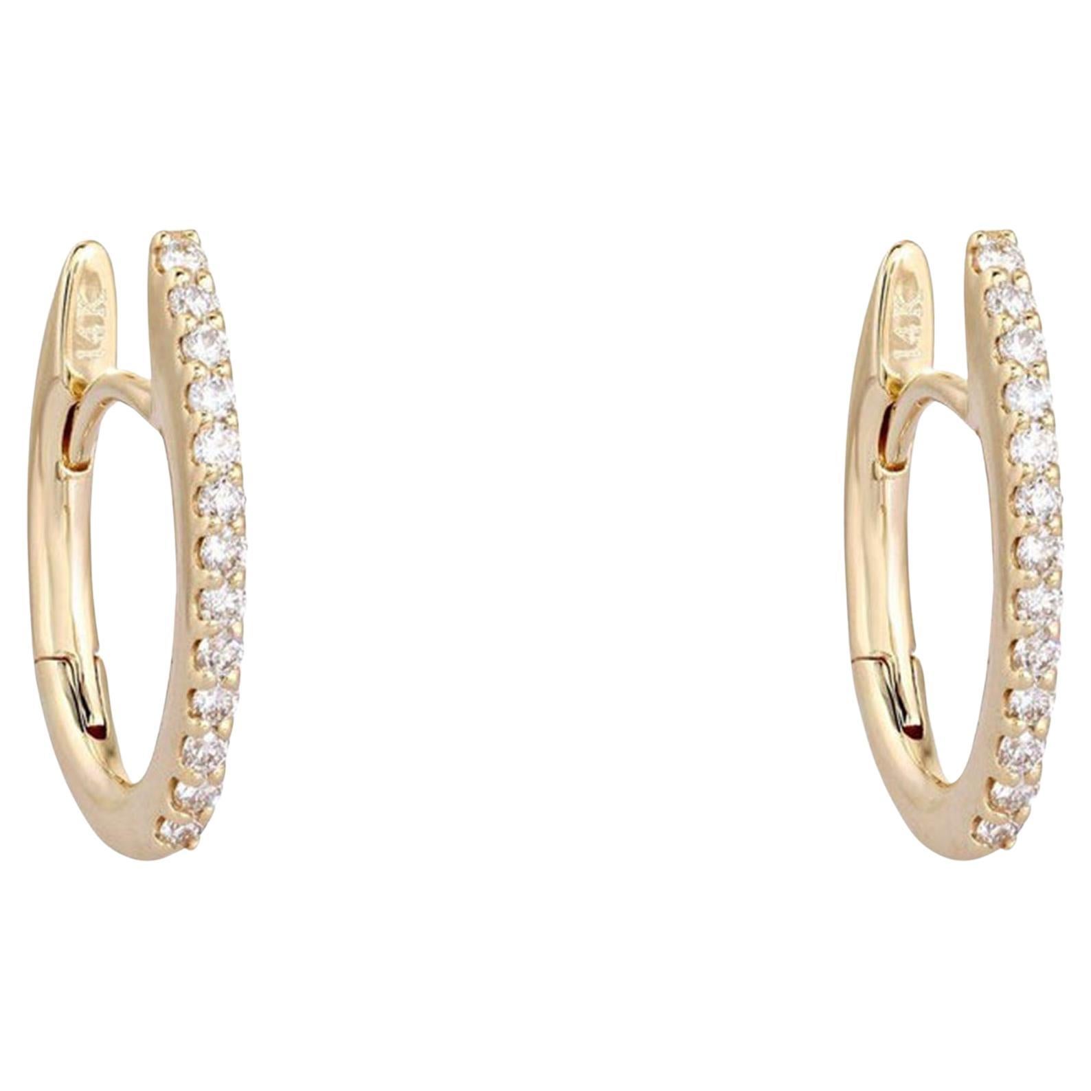 0.27ct Pave Diamond 14K Yellow Gold Oval Hoop Earrings