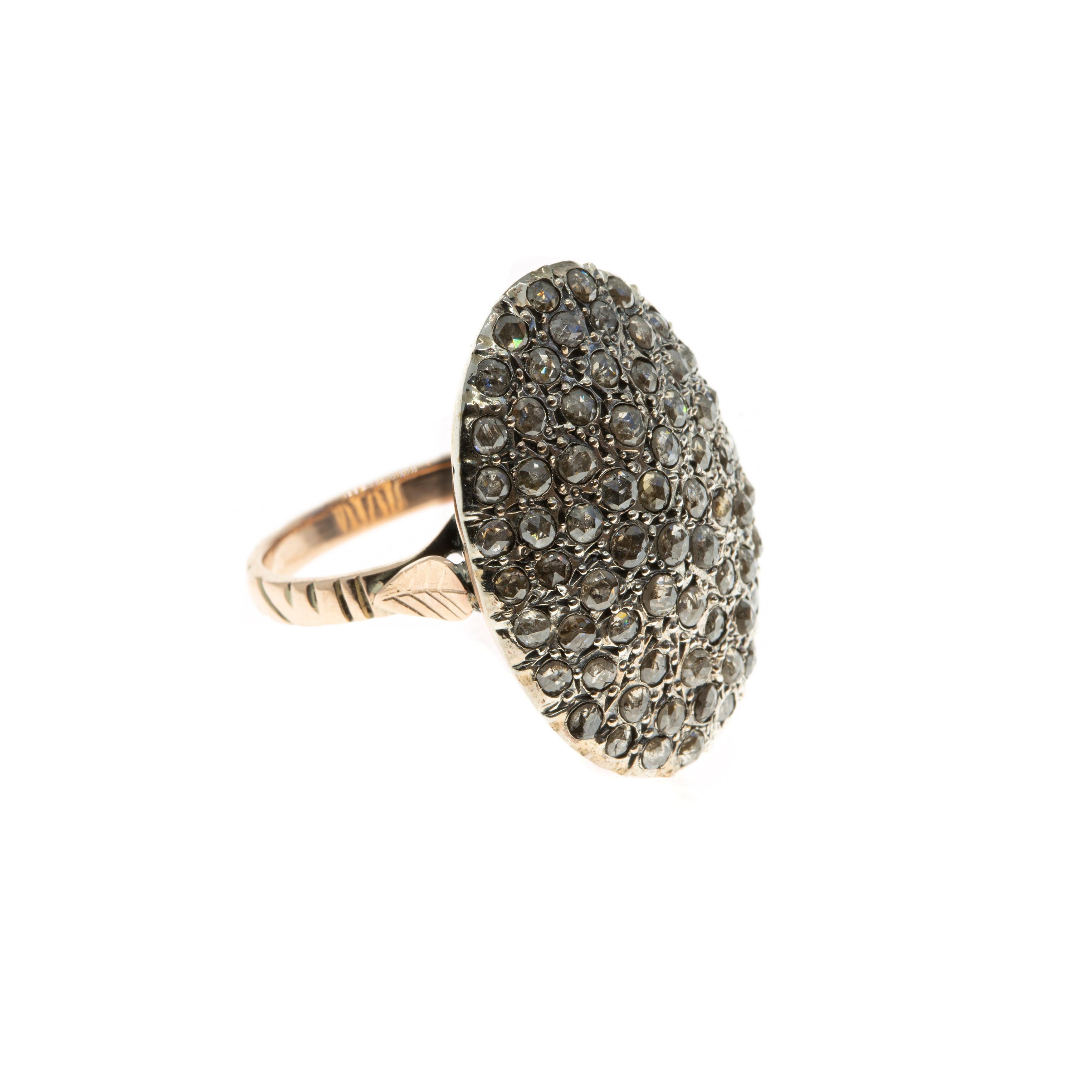 Contemporary 21st Century 9 Karat Rose Gold and Diamond Oval Cesellato Cocktail Ring For Sale