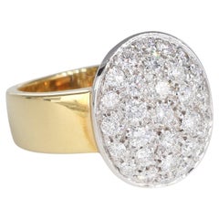 Bague Vintage Pavé ovale diamant blanc, 1.15 carats, or jaune et blanc