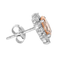 Ovale Pfirsich Orange Morganit & Diamant Halo Ohrstecker 14K Weißgold Ohrringe