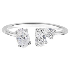Oval & Pear Cut Natural Diamond Open Ring Minimalist 18K White Gold Jewelry