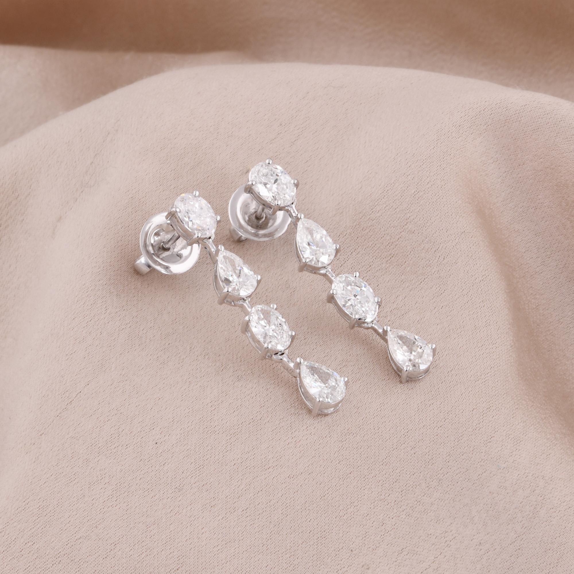 Modern Oval & Pear Diamond Dangle Earrings 14 Karat White Gold Handmade Fine Jewelry For Sale