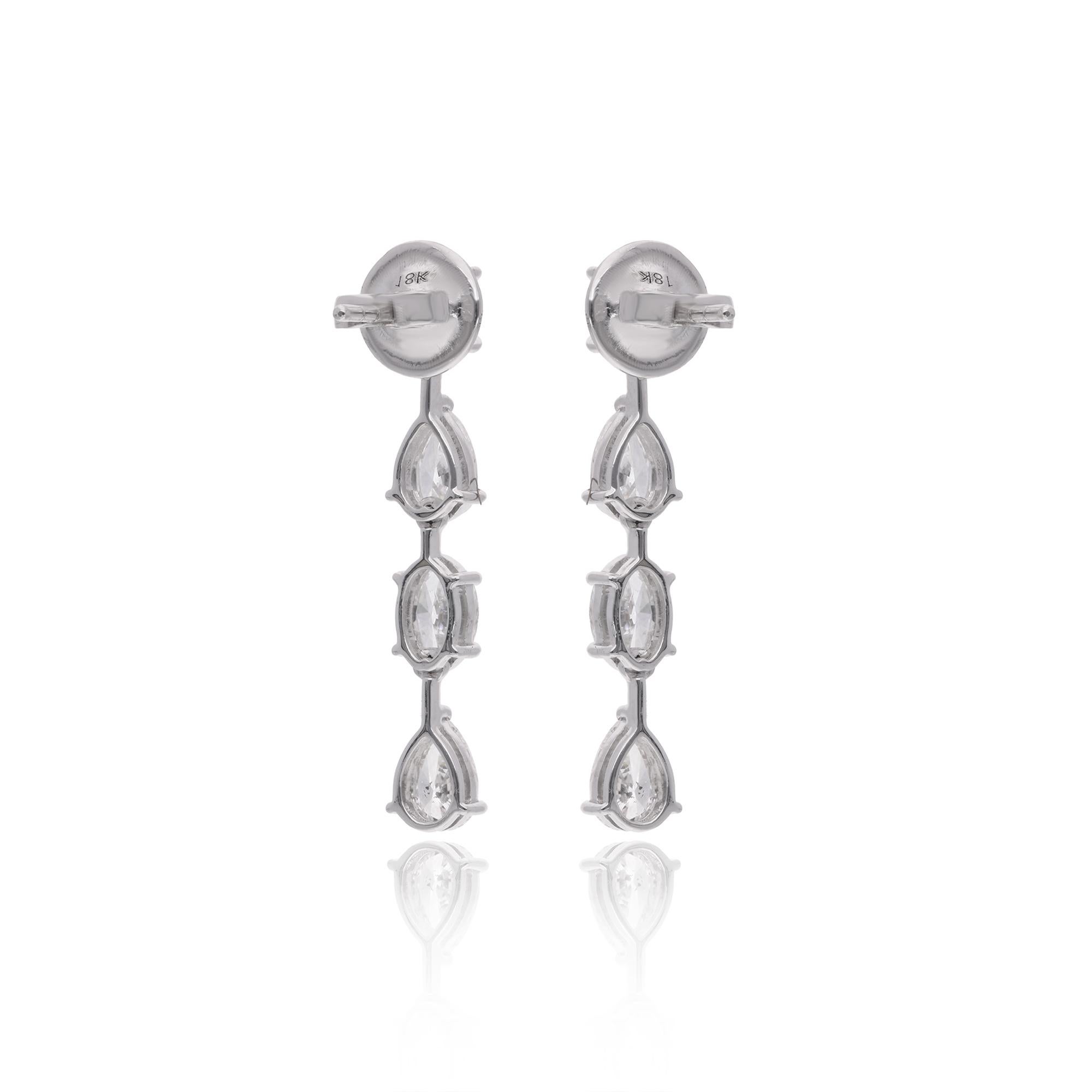 Women's Oval & Pear Diamond Dangle Earrings 14 Karat White Gold Handmade Fine Jewelry For Sale
