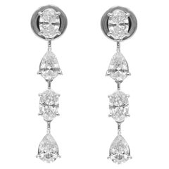 Oval & Pear Diamond Dangle Earrings 14 Karat White Gold Handmade Fine Jewelry