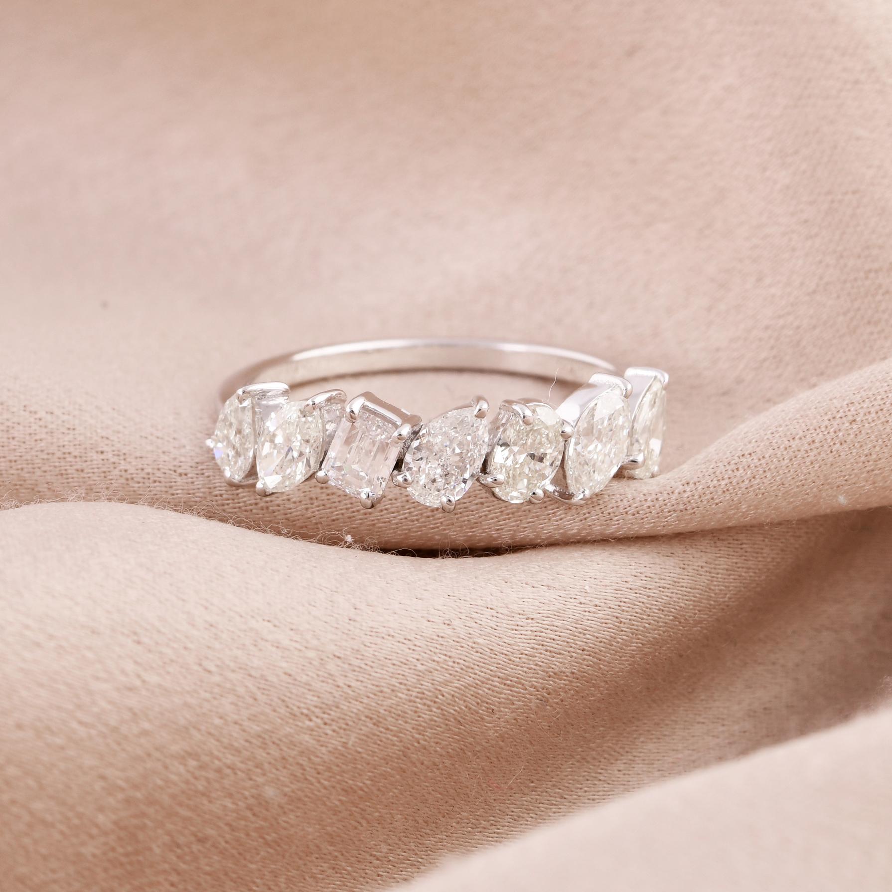Pear Cut Oval Pear & Emerald Cut Diamond Ring 18 Karat White Gold Handmade Fine Jewelry For Sale