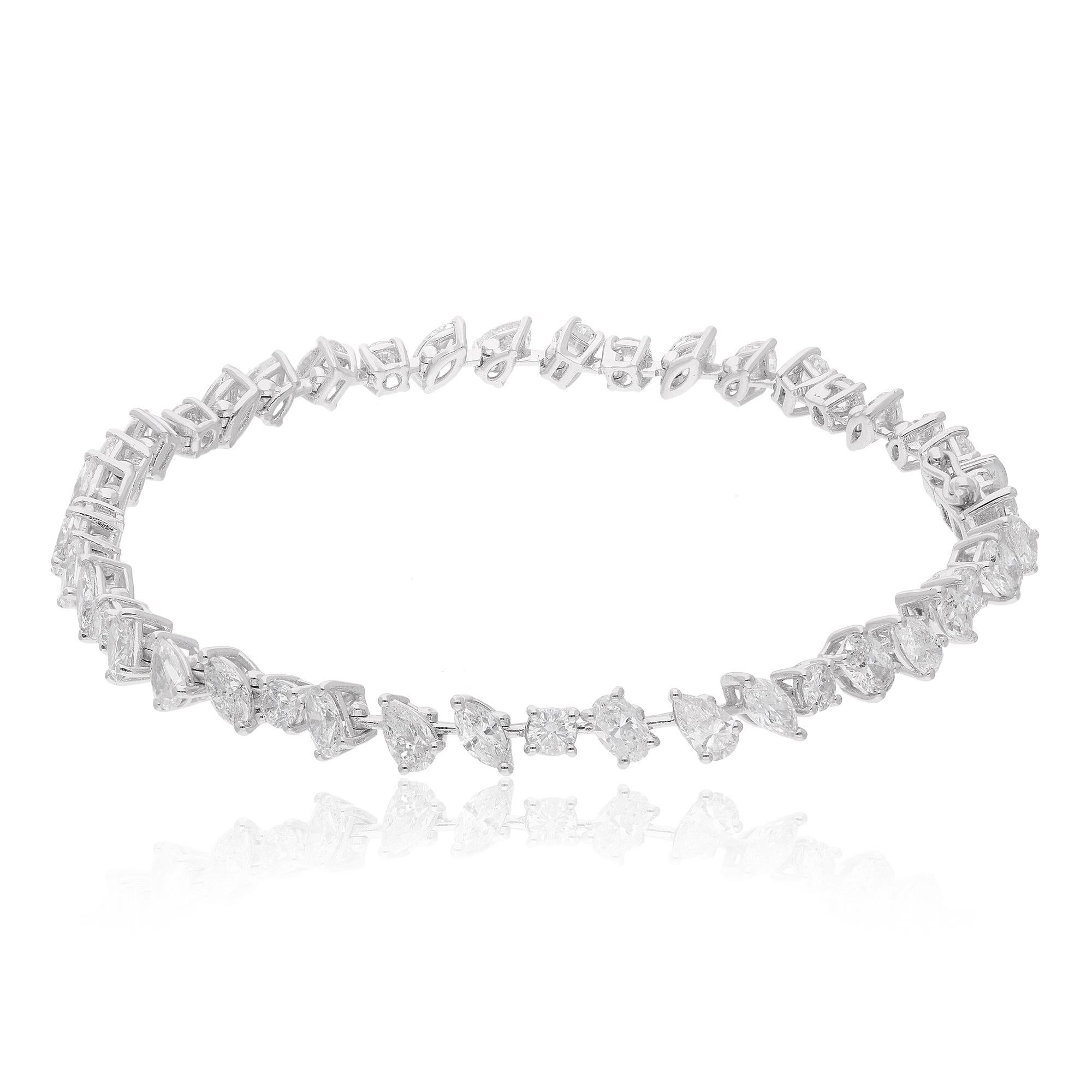 Modern Oval Pear Marquise & Round Diamond Bracelet 18 Karat White Gold Fine Jewelry For Sale
