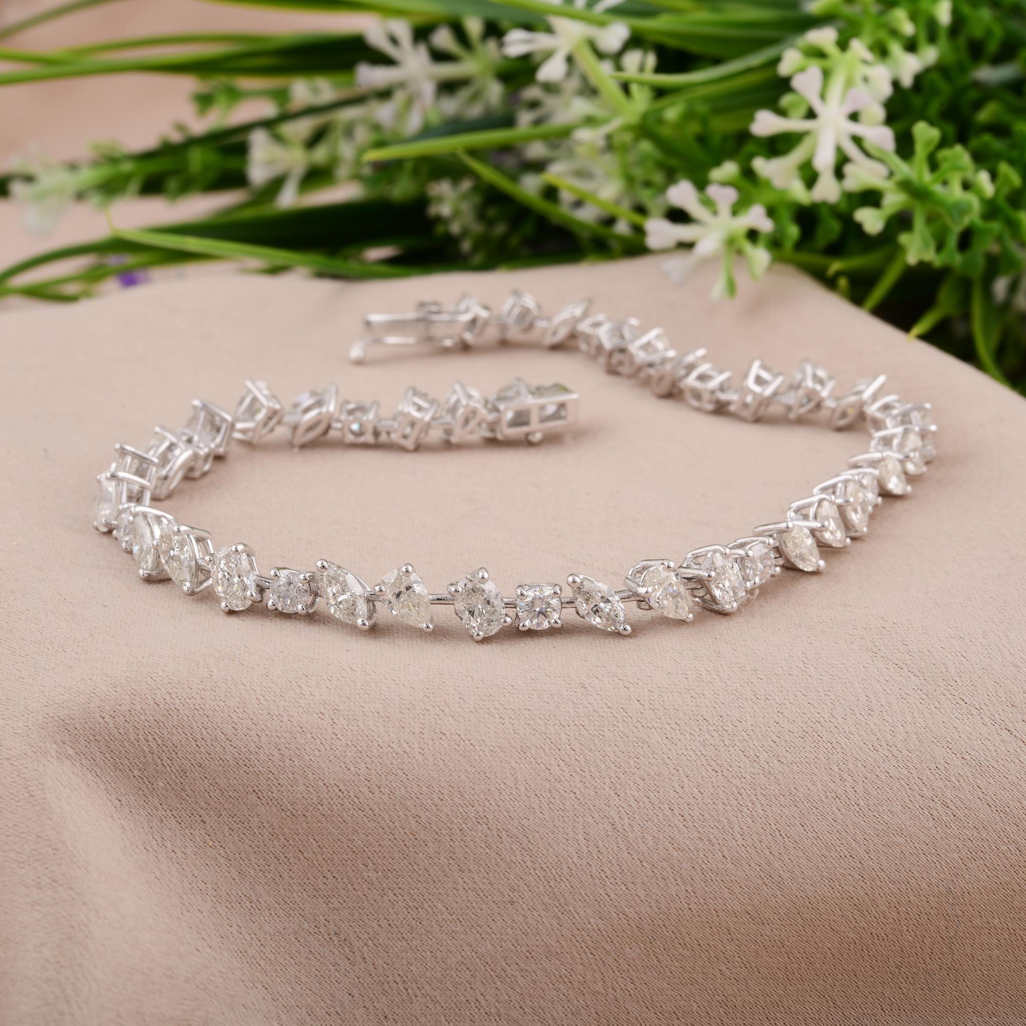 Women's Oval Pear Marquise & Round Diamond Bracelet 18 Karat White Gold Fine Jewelry For Sale
