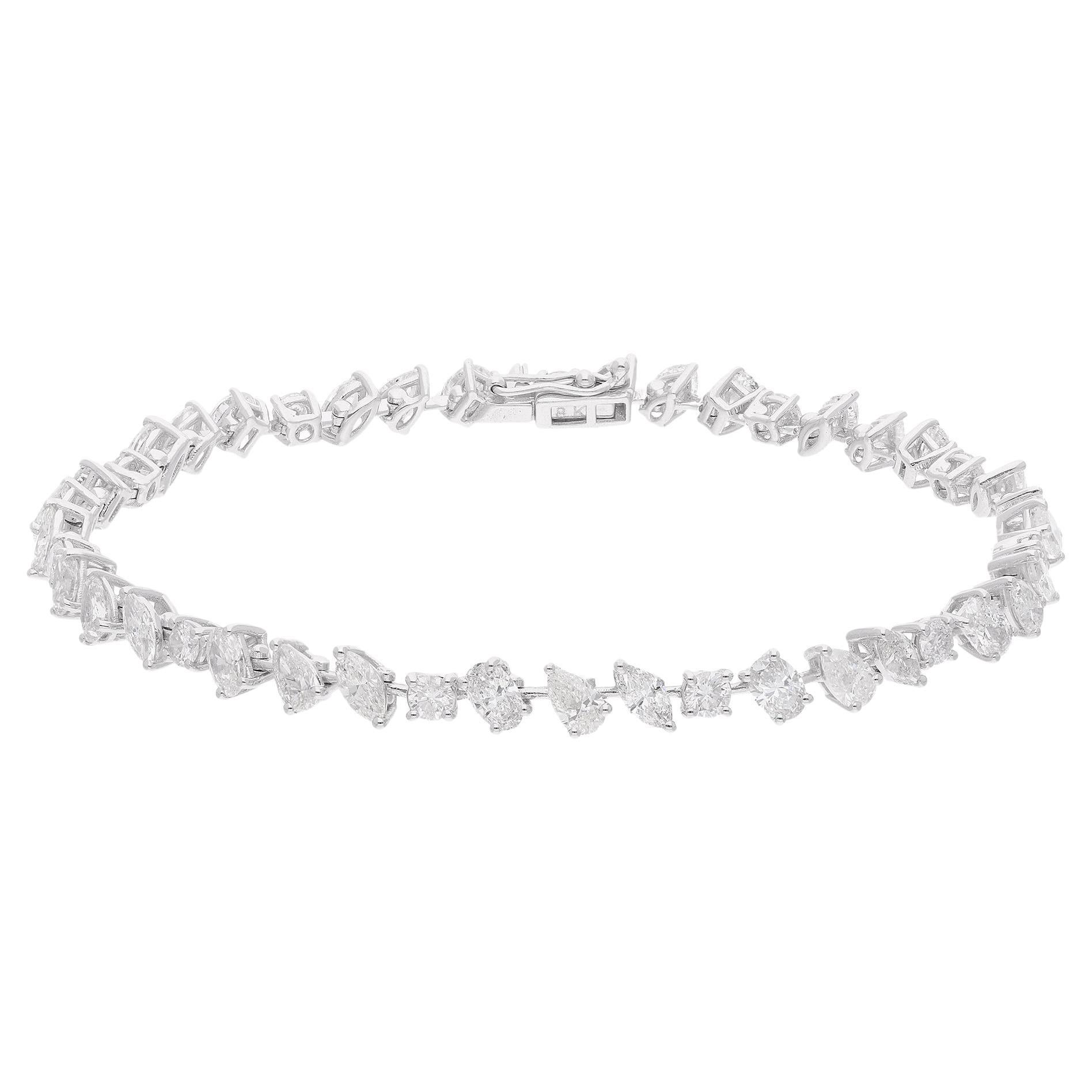 Oval Pear Marquise & Round Diamond Bracelet 18 Karat White Gold Fine Jewelry For Sale