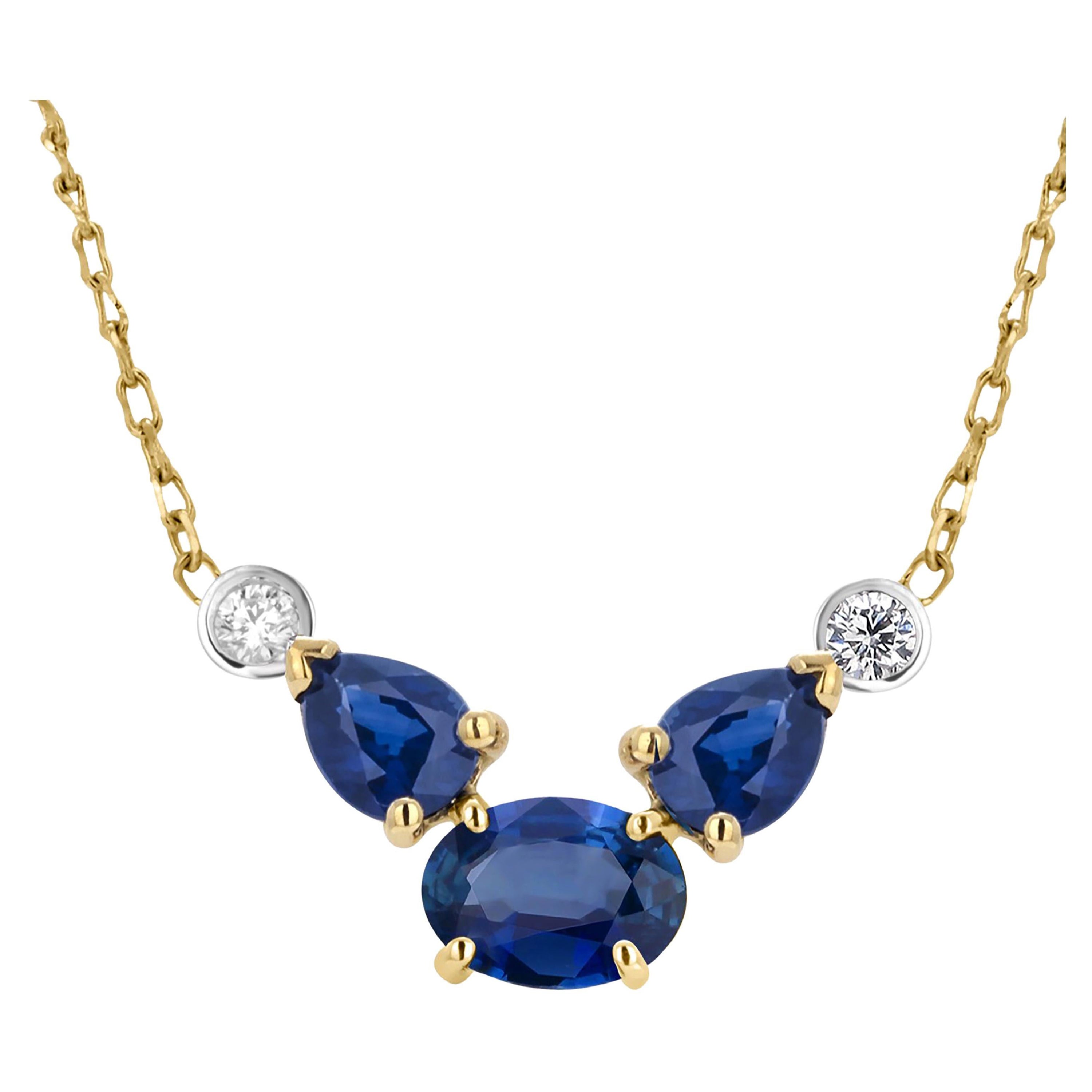 Collier de 16,5 pouces en or jaune et blanc avec saphirs de poire ovales et diamants de 2,35 carats en vente