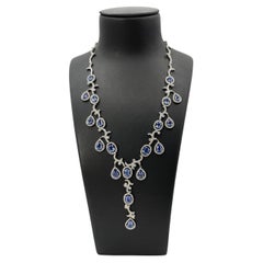 Oval & Pear Shape Blue Sapphire & Diamond Necklace in 18Kt White Gold  