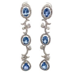 Oval & Pear Shape Ceylon Blue Sapphire Diamond Earrings in 18 Kt White Gold 