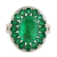 Oval & Pear Shaped Emerald Cocktail Ring Made In 18k White Gold