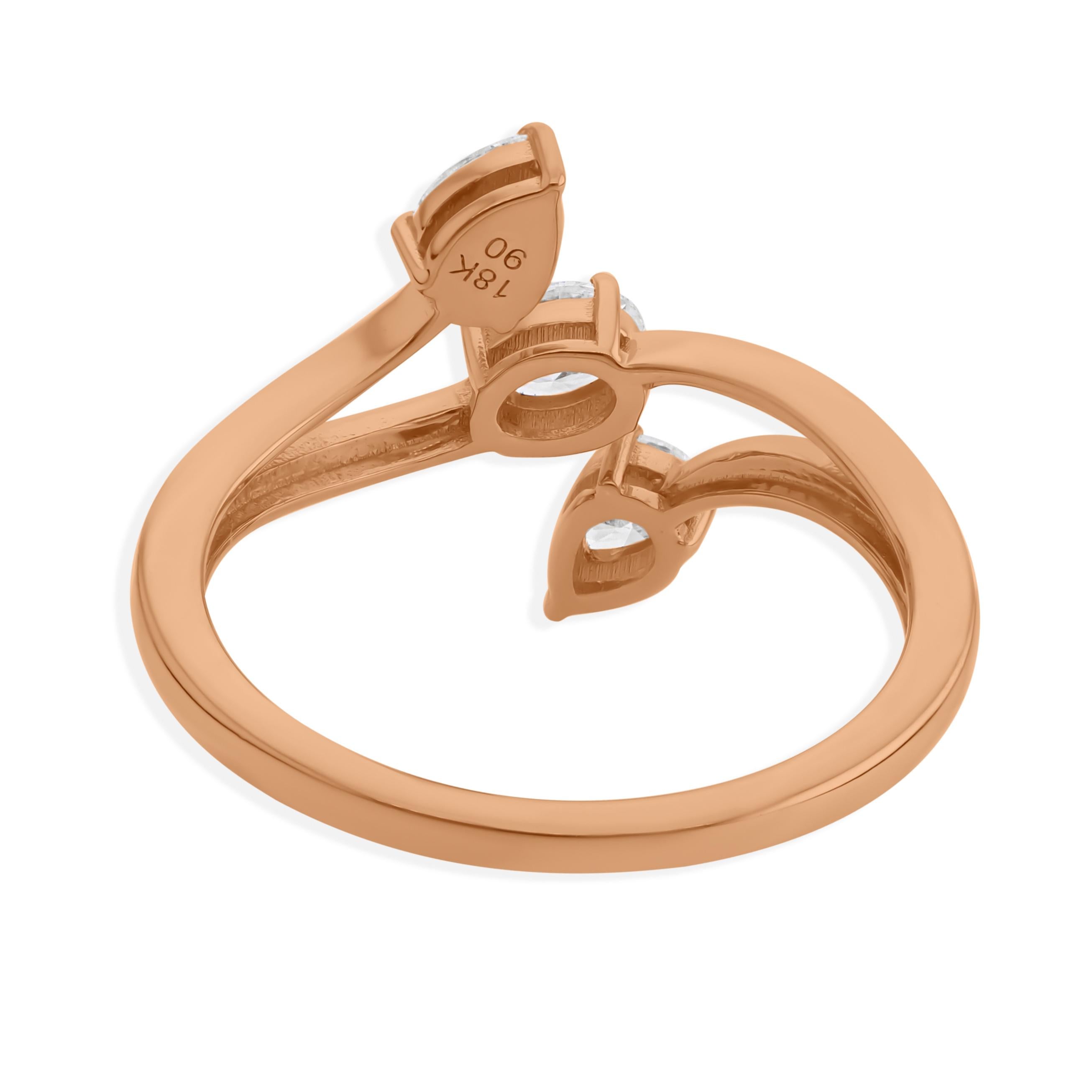 in vendita:  Anello bypass con diamante ovale a pera con tre pietre di colore HI e chiarezza SI in oro rosa 14k 6