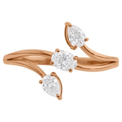 Oval Pear Three Stone SI Clarity HI Color Diamond Bypass Ring 14k Rose Gold