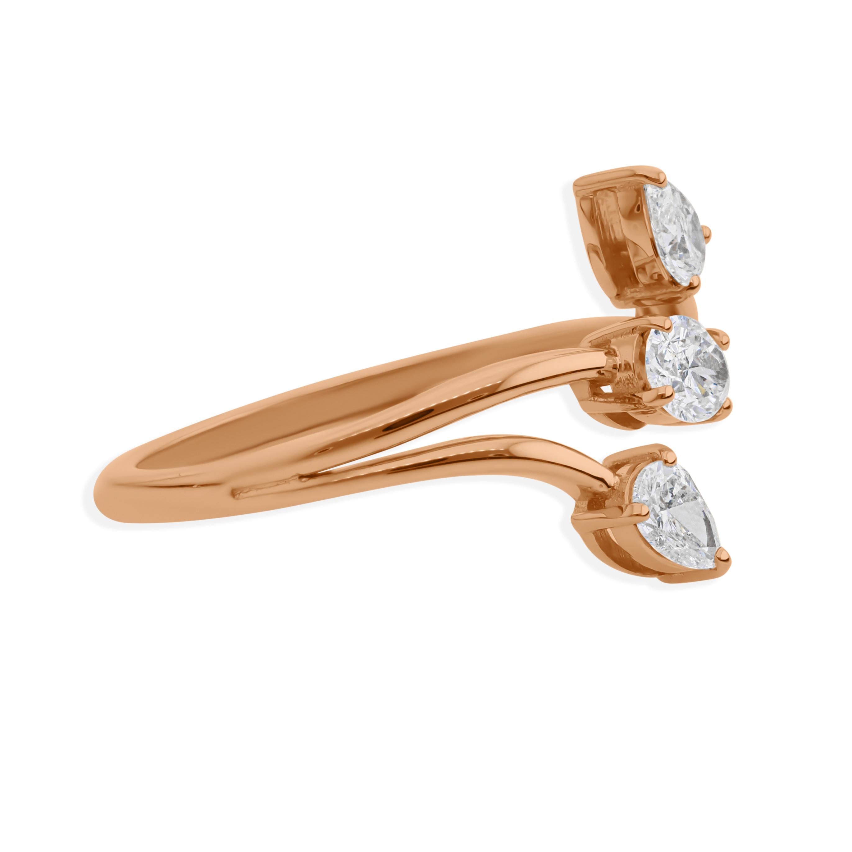 in vendita:  Anello bypass con diamante ovale a pera con tre pietre SI Clarity HI Color Oro rosa 18 carati 5